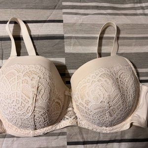 Auden Ivory Lace Bra 42DD Balconette Coverage Lightly Lined - Like New